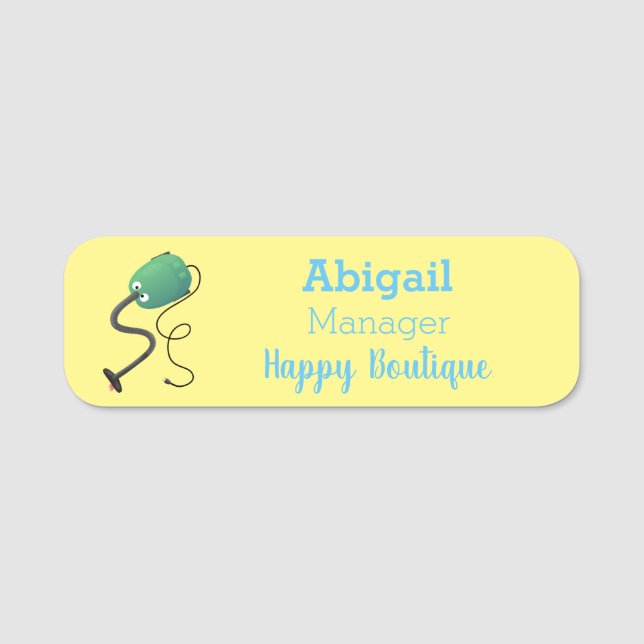 Cute dammsugare tecknad humor namnbricka (Framsida)