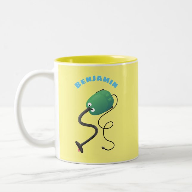 Cute dammsugare tecknad humor Två-Tonad mugg (Vänster)