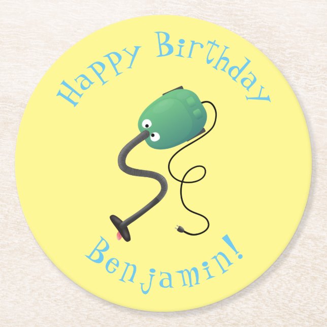 Cute dammsugare tecknad humor underlägg papper rund (Framsidan)