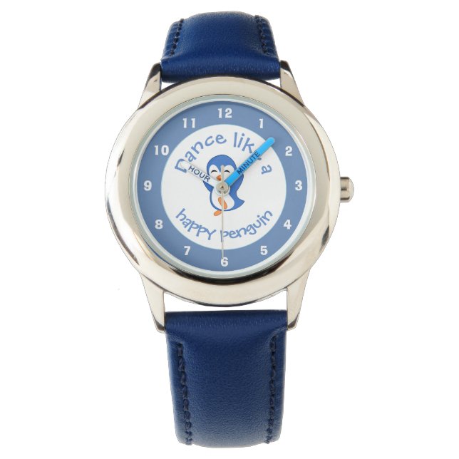 Cute Dance som en Lycklig Penguin Blue Armbandsur (Framsida)