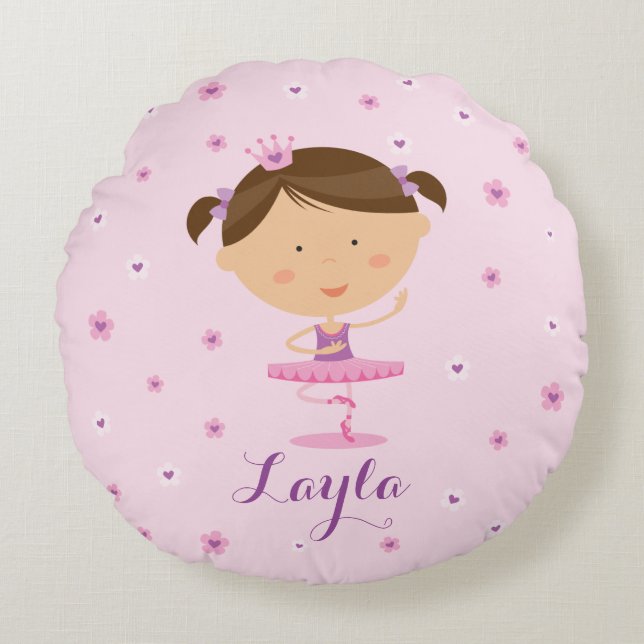 Cute Dancer Ballerina Girl Round Pillow Rund Kudde (Framsidan)