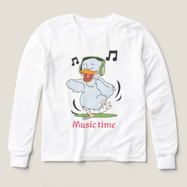 Cute Dancing Anka Tecknad med hörlurar - Musik T Shirt (Design framsida)