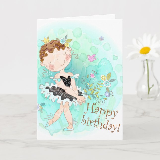 Cute Dancing Ballerina Grattis på födelsedagen Kort (Liten växt)