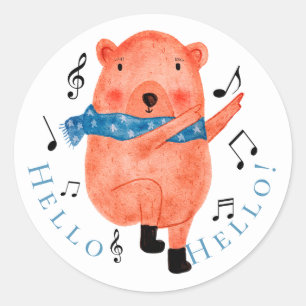Cute Dancing Bear Hej Sticker Runt Klistermärke