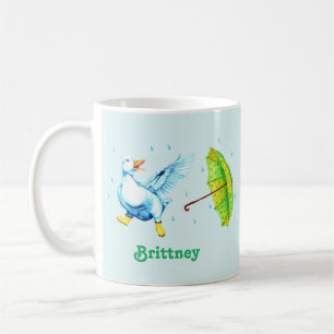 Cute Dancing Blue Anka med Polka-Dot Umbrella Kaffemugg