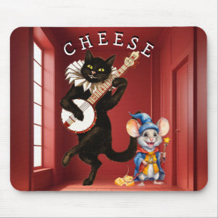 Cute Dancing Cat med Guitar och Mouse Friend Musmatta