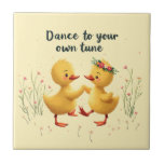 Cute Dancing Ducklings med Blommigt Vår Vibes Kakelplatta<br><div class="desc">Den här hjärtliga söta konsten i anka har två munkavle som dansar hand i hand under det upplyftande budskapet "Dance to your own tune", som sammanför charm- och inspirationsincitatenergi i en glatt storybook-stil-scen. Dansanklingarna är omgivna av känsliga vilda blommor och mjukt gräs, och skapar en illustration av vår som framkallar...</div>