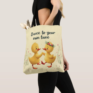 Cute Dancing Ducklings med Blommigt Vår Vibes Tygkasse
