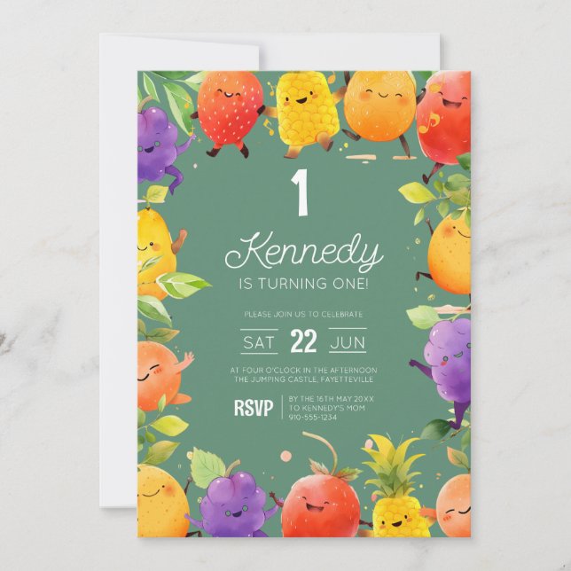 Cute Dancing Fruit Birthday Inbjudningar (Framsida)