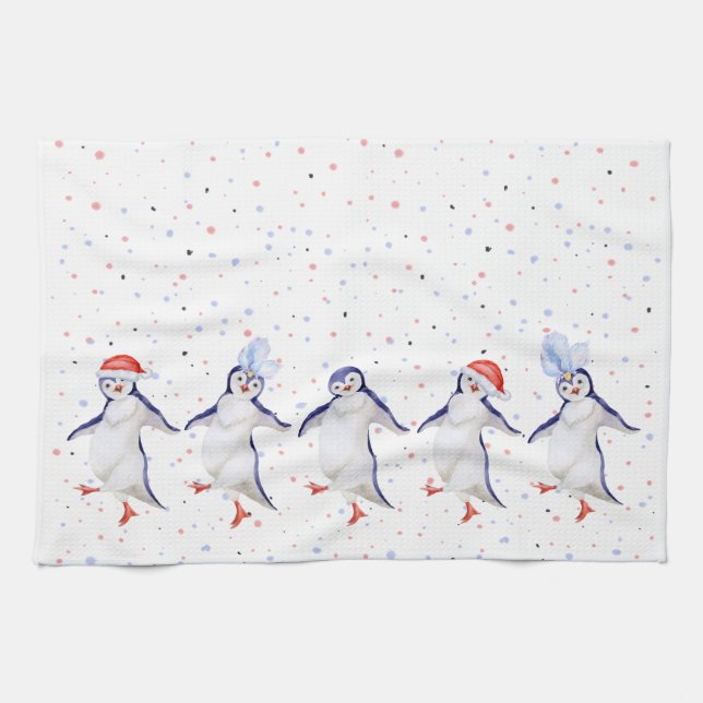 Cute Dancing Penguins jul Kökshandduk (Horisontell)