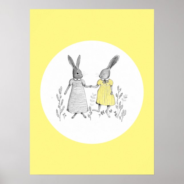 Cute Dancing Rabbits Nursery Ryhme Illustration Poster (Framsidan)