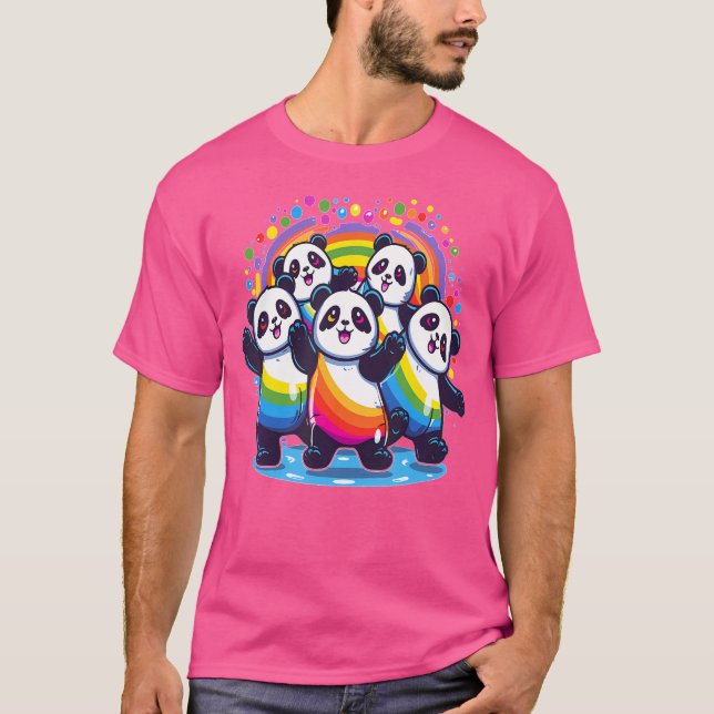 Cute Dancing Rainbow Pandas Edm Festival T Shirt (Framsida)