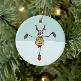 Cute Dancing Reindeer Ceramic Ornament