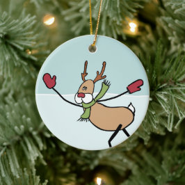 Cute Dancing Reindeer Ceramic Ornament