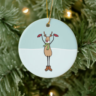 Cute Dancing Reindeer Julgransprydnad Keramik