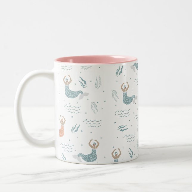 Cute Dancing Sjöjungfru Illustration Sea Girl Två-Tonad Mugg (Vänster)