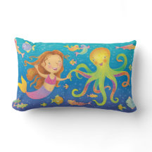 Cute Dancing Sjöjungfru och Octopus Dekorativ kudd