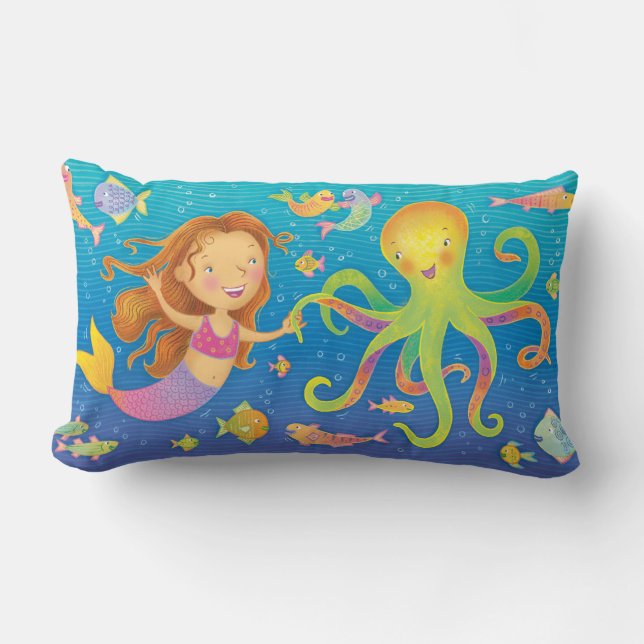 Cute Dancing Sjöjungfru och Octopus Dekorativ kudd Lumbarkudde (Framsida)