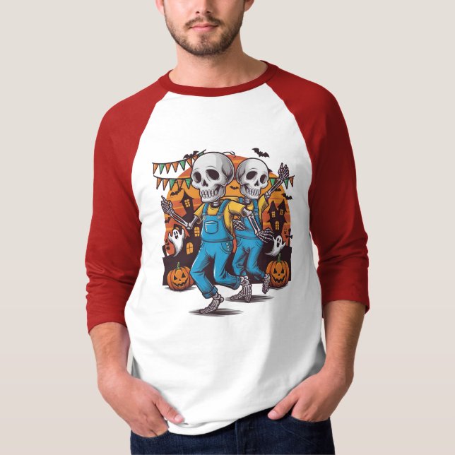 Cute Dancing Skeleton - 3/4 Sleeve Shirt. T Shirt (Framsida)