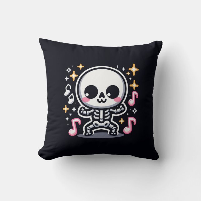 Cute Dancing Skeleton Halloween Kawaii Spooky Kudde (Framsida)