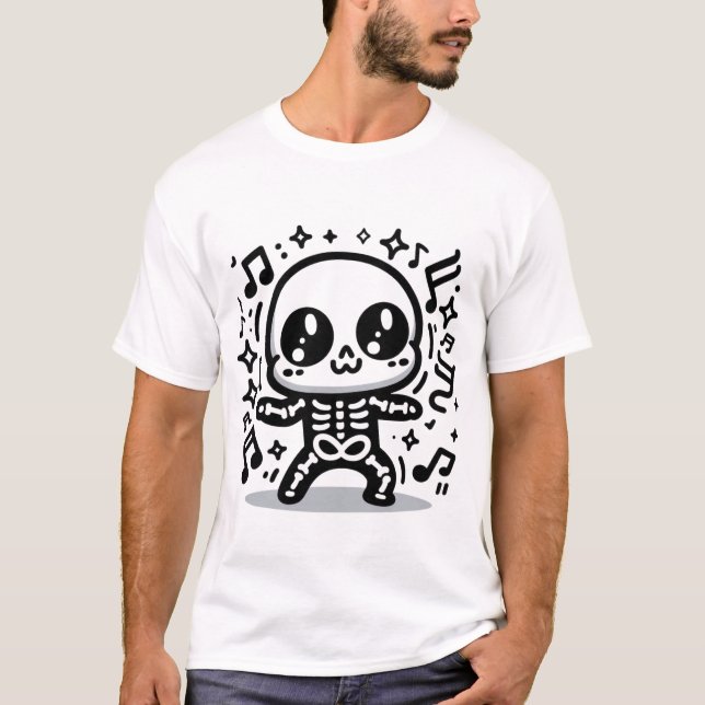 Cute Dancing Skeleton Kawaii Halloween Music T Shirt (Framsida)
