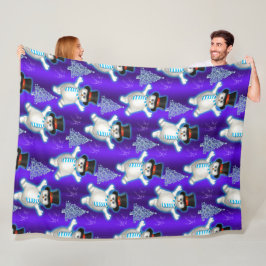 Cute Dancing Snögubbars Blue jul Fleecefilt