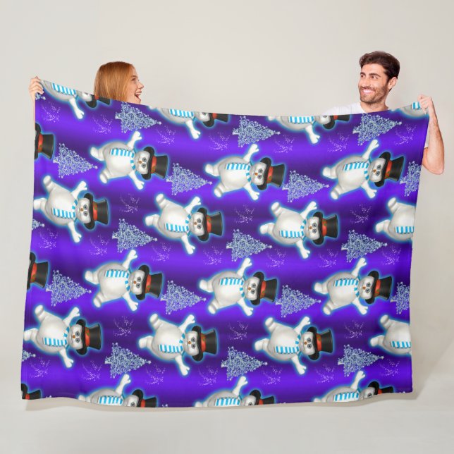 Cute Dancing Snögubbars Blue jul Fleecefilt (På plats)