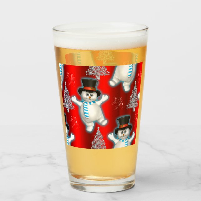 Cute Dancing Snögubbars och Snö på Red jul Glaskopp (Baksida fylld)