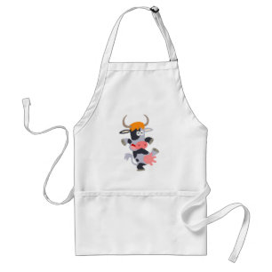 Cute Dancing Tecknad Cow Apron Förkläde