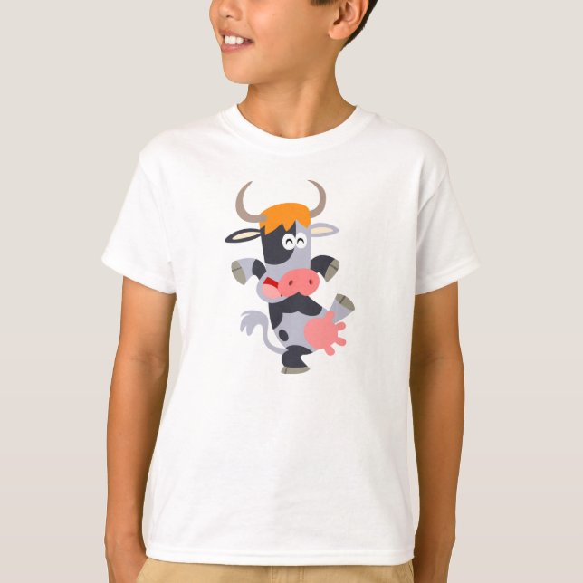 Cute Dancing Tecknad Cow Children T-Shirt (Framsida)