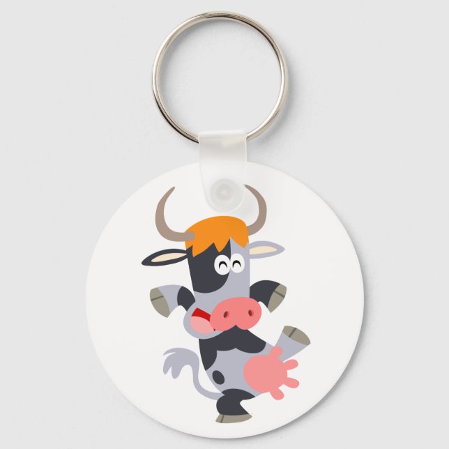 Cute Dancing Tecknad Cow Keychain Nyckelring (Framsida)