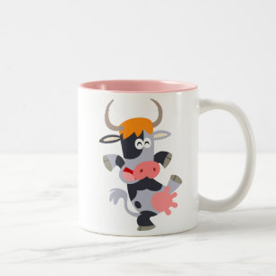 Cute Dancing Tecknad Cow Mugg