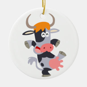 Cute Dancing Tecknad Cow Ornament