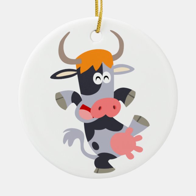 Cute Dancing Tecknad Cow Ornament (Framsidan)