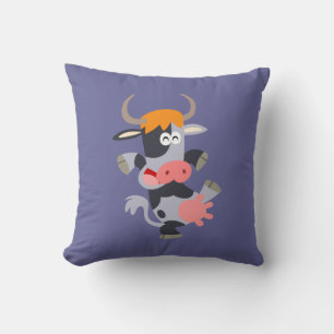 Cute Dancing Tecknad Cow Pillow Kudde