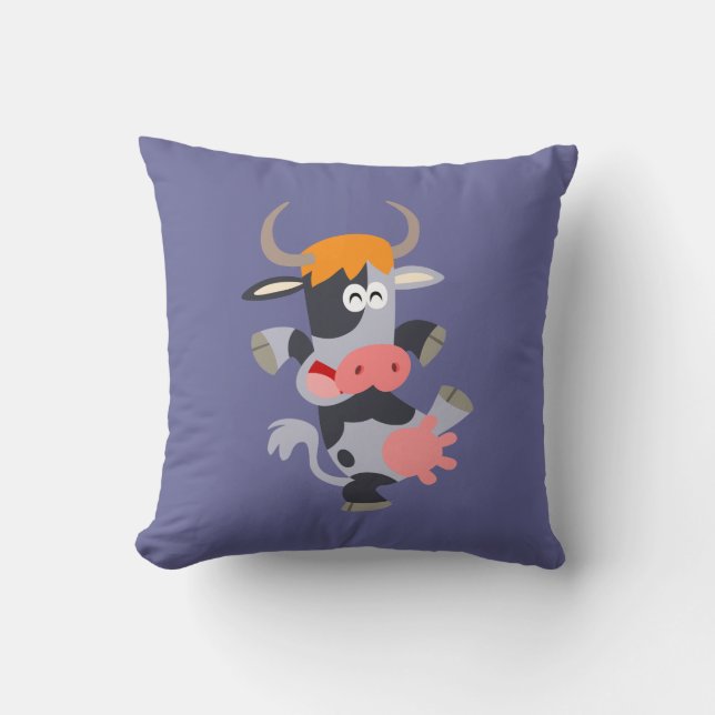 Cute Dancing Tecknad Cow Pillow Kudde (Framsida)
