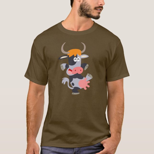 Cute Dancing Tecknad Cow T-Shirt (Framsida)