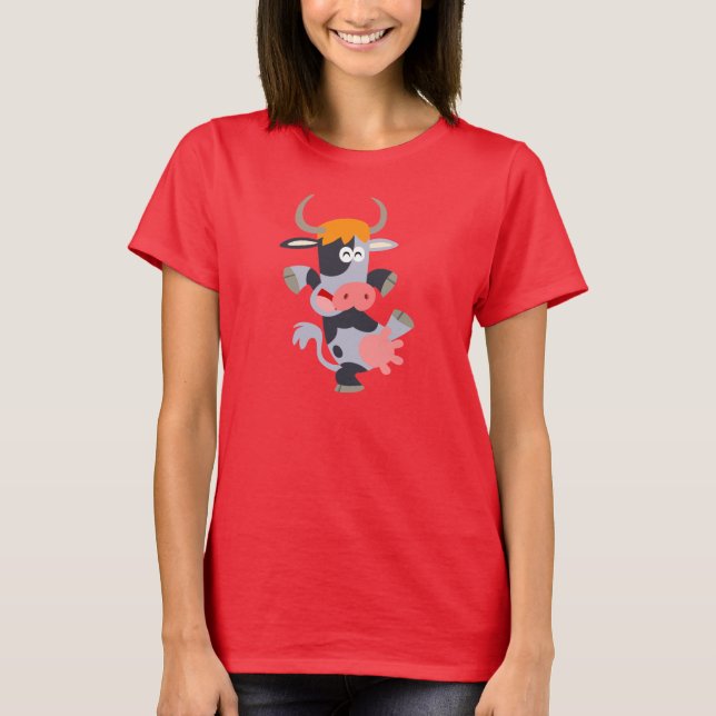 Cute Dancing Tecknad Cow Women T-Shirt (Framsida)