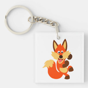 Cute Dancing Tecknad Fox Acrylic Keychain