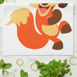 Cute Dancing Tecknad Fox Kitchen Towel Kökshandduk