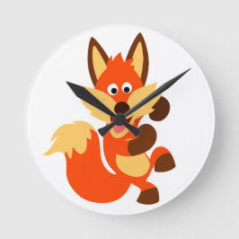 Cute Dancing Tecknad Fox Wall Clock Rund Klocka