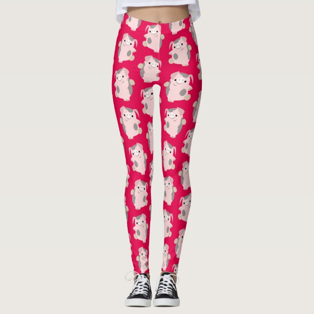 Cute Dancing Tecknad Gris Mönster Leggings (Framsida)