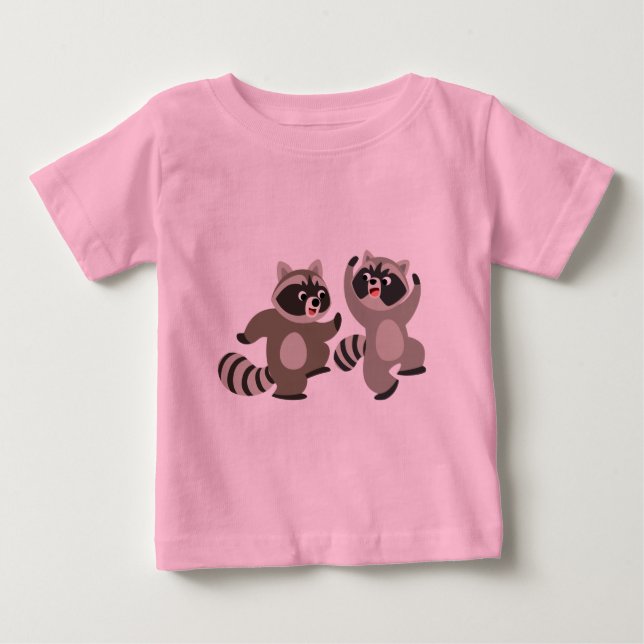 Cute Dancing Tecknad Raccoons Baby T-Shirt (Framsida)
