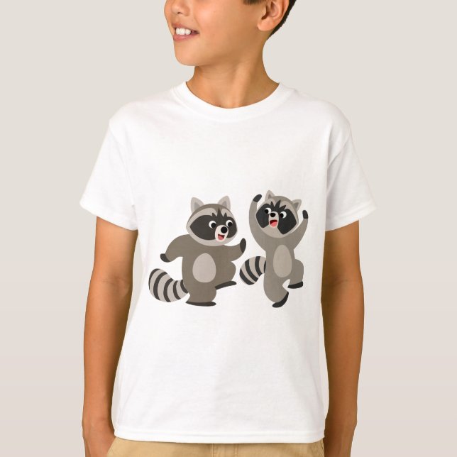 Cute Dancing Tecknad Raccoons Children T-Shirt (Framsida)
