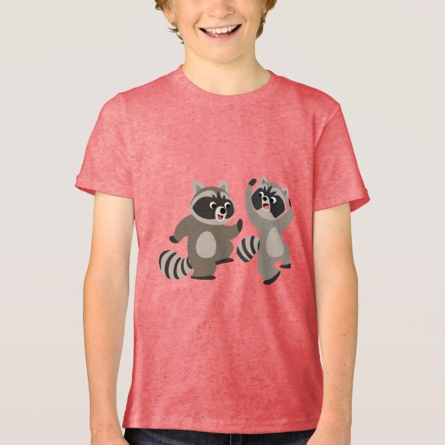 Cute Dancing Tecknad Raccoons Children T-Shirt I Triblend-tyg (Framsida)