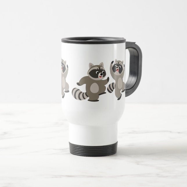 Cute Dancing Tecknad Raccoons Commuter Mugg (Framsida höger)