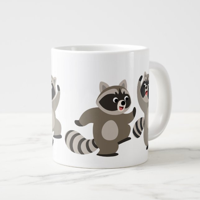 Cute Dancing Tecknad Raccoons Jumbo Mugg (Framsida höger)