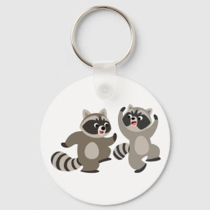 Cute Dancing Tecknad Raccoons Nyckelring