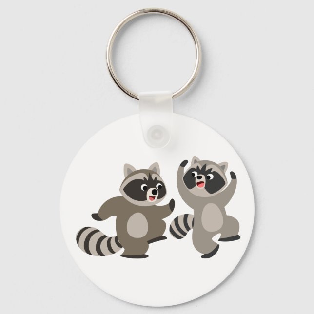 Cute Dancing Tecknad Raccoons Nyckelring (Framsida)