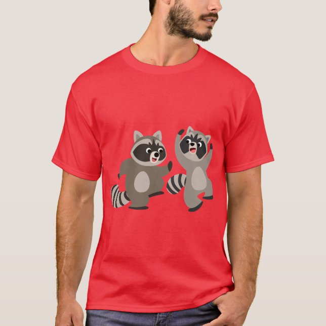 Cute Dancing Tecknad Raccoons T Shirt (Framsida)